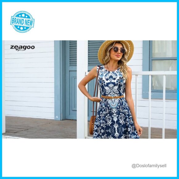 Sleeveless Floral Tshirt Sundress Casual Loose Fit A-Line Beach Dress with - Picture 7 of 7